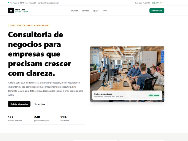 Prévia de site de negócios
